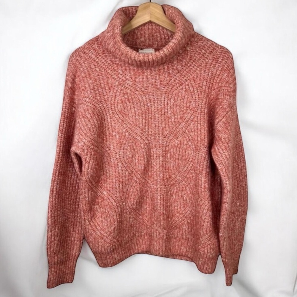 Caslon Pink Mauve Cable Knit Long Sleeve Turtleneck Sweater Size Small